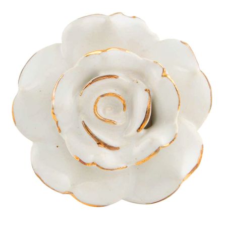 White Golden Rose Ceramic Cabinet Knobs